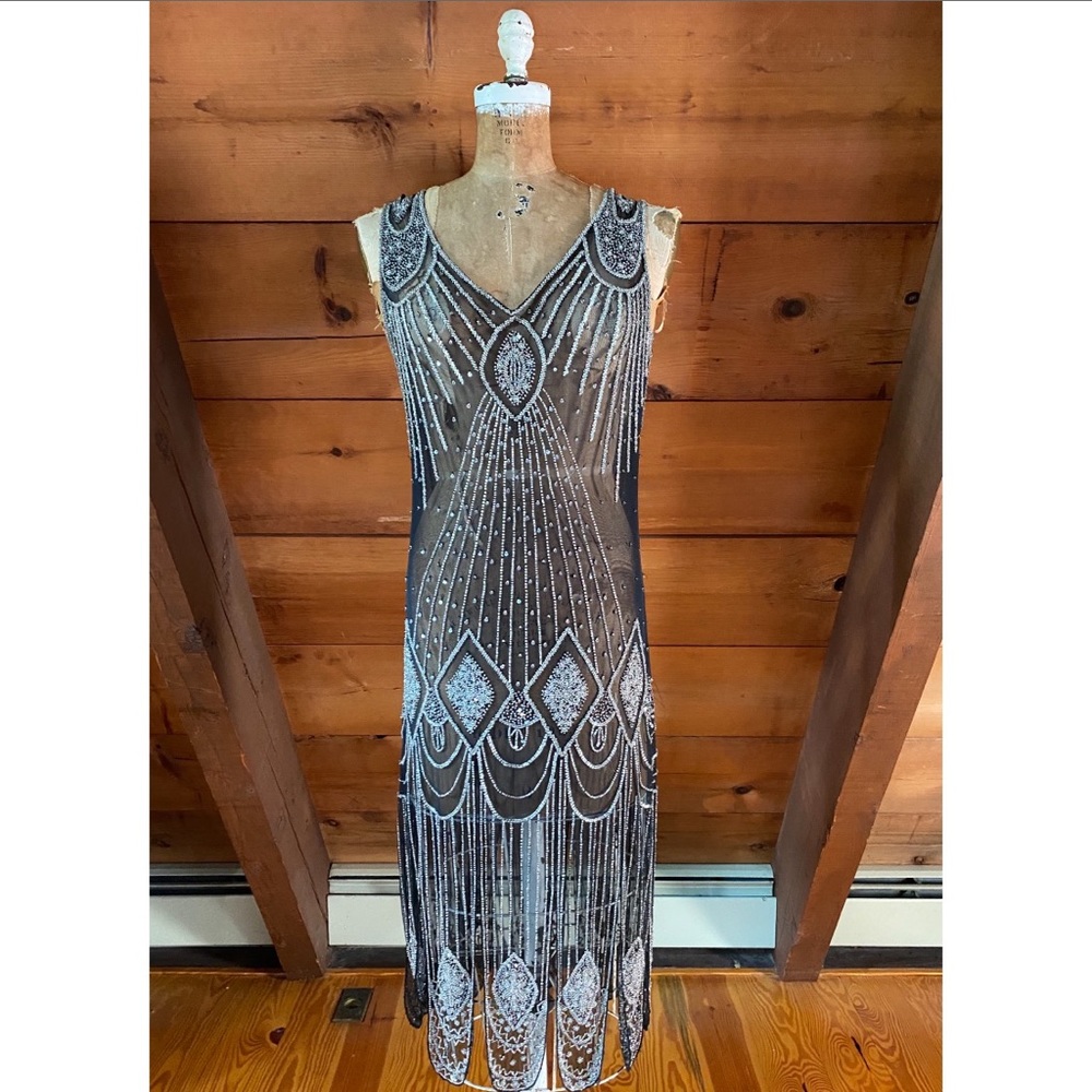 1920s style beaded deco flapper dress
